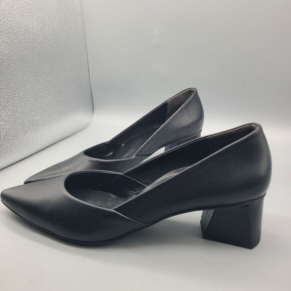 Paul Green Witt Black Leather Pointed Toe Pump Size US 10 Mid Block Heels New - Picture 2 of 12